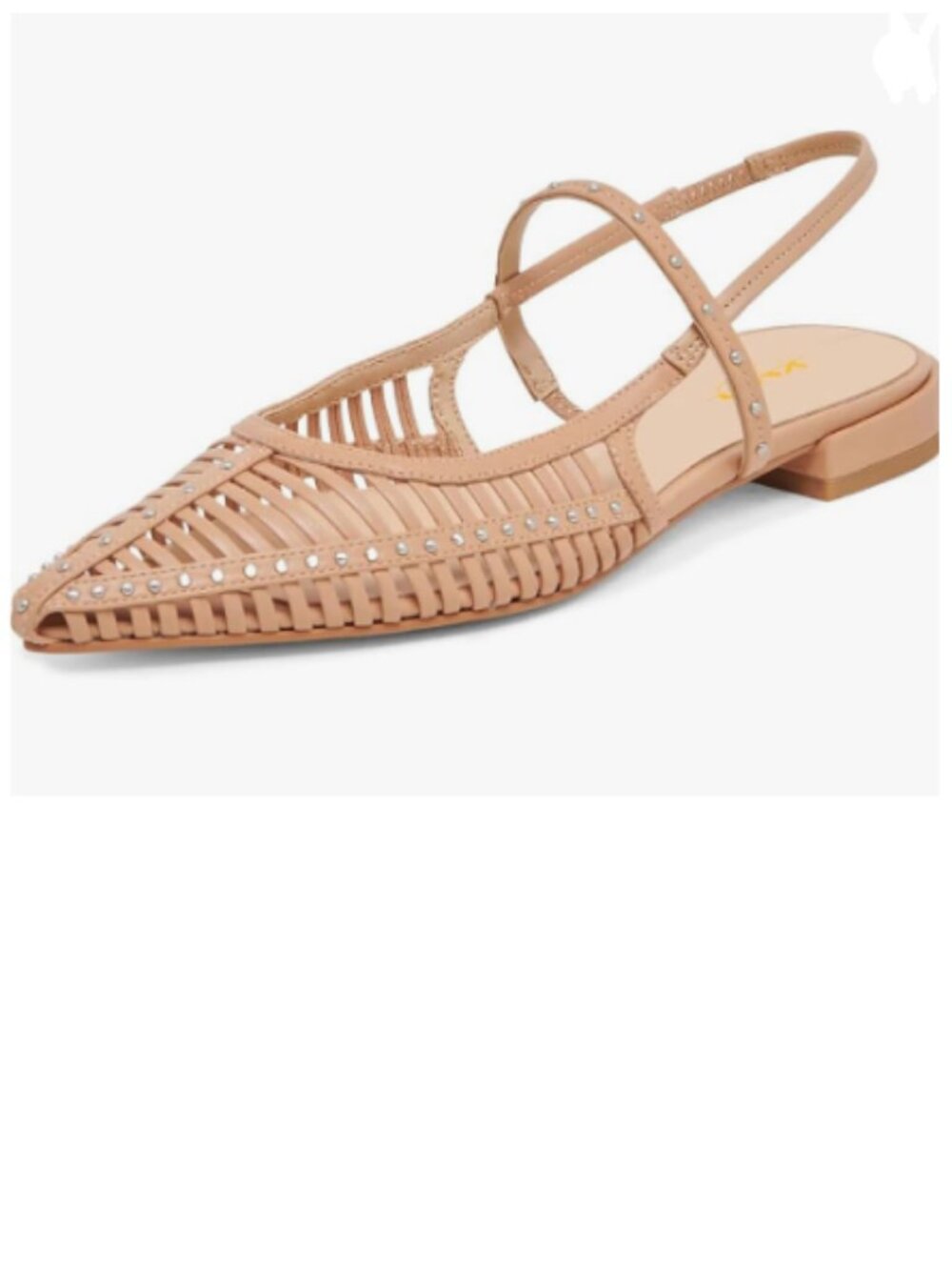 XYD Nude Caged Pointed Toe Studded Flats Strappy Slingback Sandals Cut-out Shoes